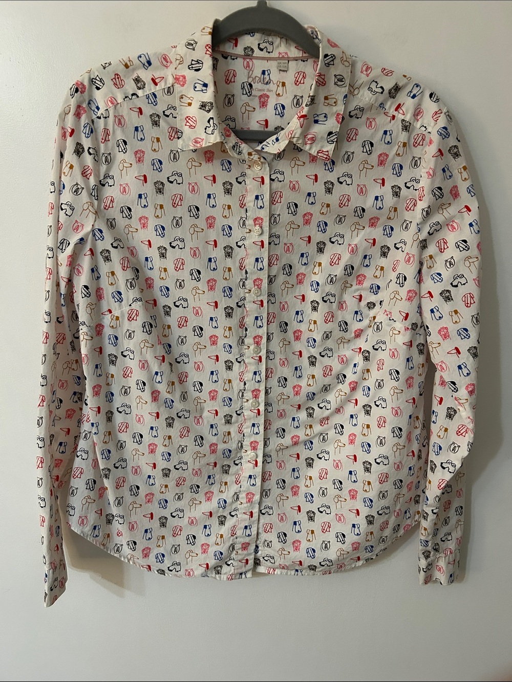 Boden Novelty Dog Print White Button-Down Shirt Women's Casual Size 12R